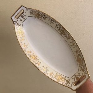 Vintage hand painted Nippon porcelain gold border handled tray
